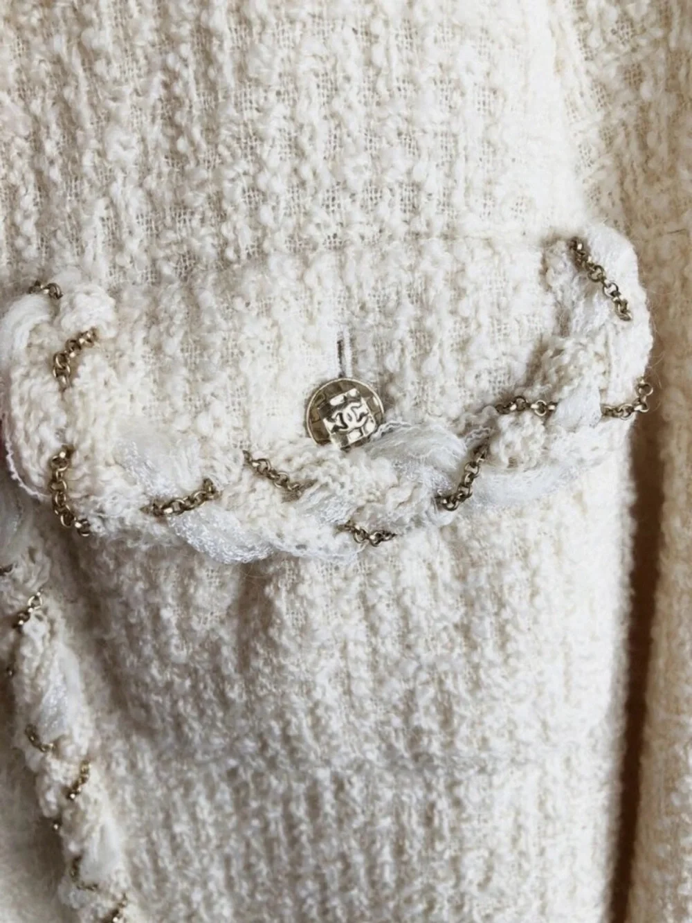 2007 CHANEL Cream Tweed Jacket with Gold-Tone Braid. Original price $4500-$6500.